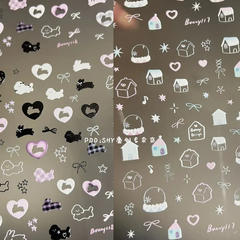 Ins Girl 3D Embossed Scrapbook Journal StickersHeart Dog Rabbit Decals for DIY Crafts Kawaii Sticker for CCD Camera Phone Case