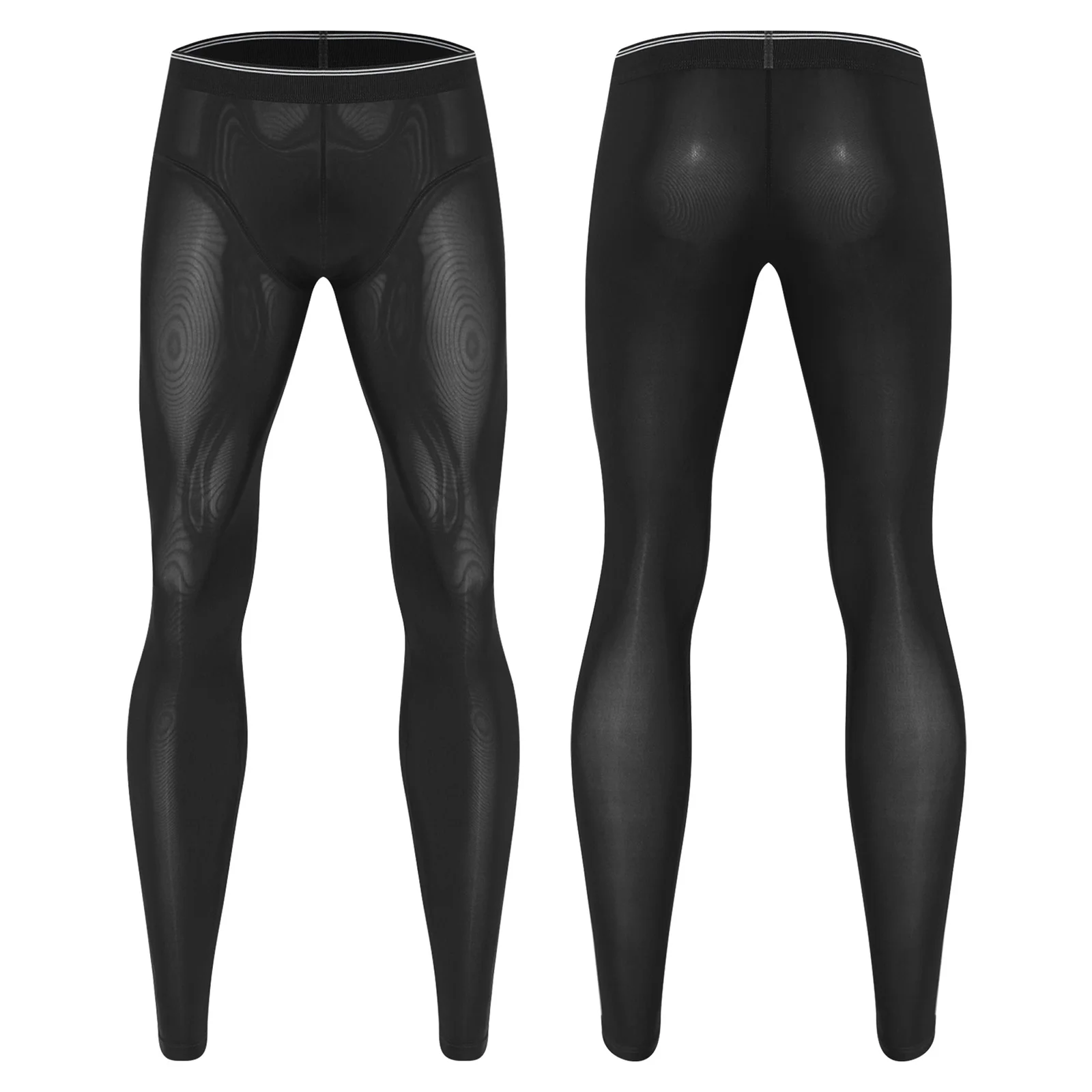 男性スリムフィットレギンスタイツミッドウエストバルジポーチボトムパンツ伸縮性通気性超薄型タイツ運動下着パンツ