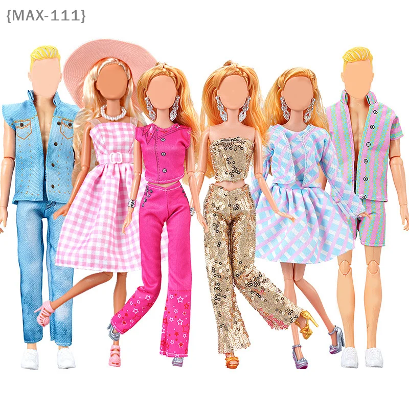 【F2-MAX111】30cm 11-inch Doll Clothes Checkered Dress Sequin Top Pants Striped Clothing Accessories Girls Toys Gift