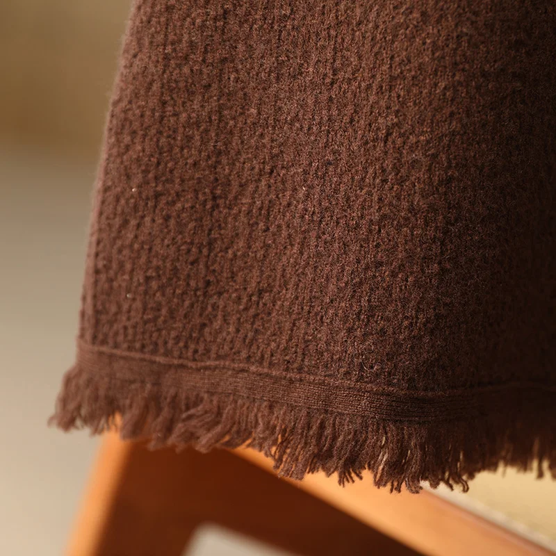 

Aliselect Women Wool Skirt Autumn Winter Chic Tassels Skirt High Waist Grace Style Office Lady 100% Merino Wool Knitwear Skirts