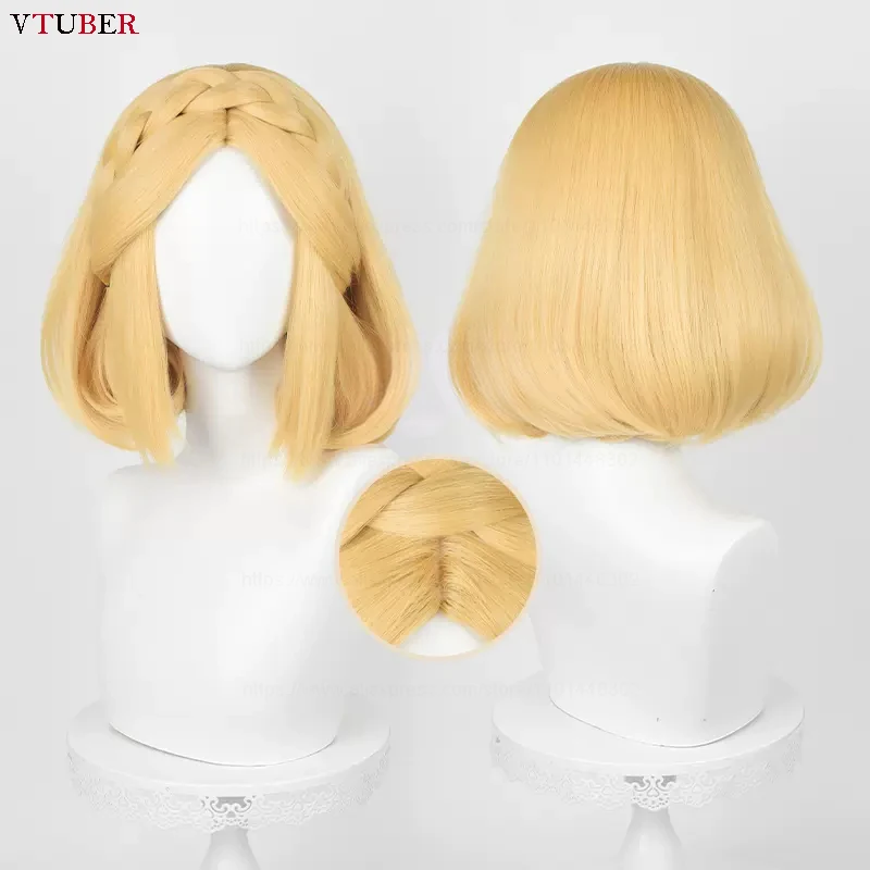 Princess Zelda Cosplay Wig Zelda Wig High Quality 35cm/72cm Golden Yellow Braid Heat Resistant Synthetic Hair Anime Wigs +WigCap