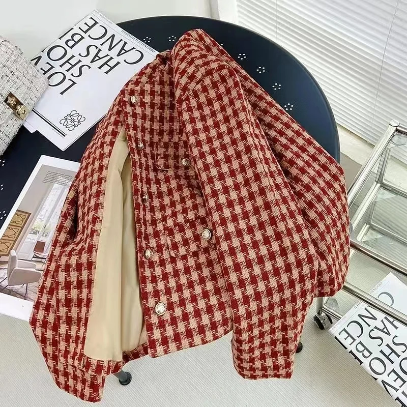 

Vintage Plaid Tweed Jacket Designer Women Clothes Autumn Winter Coat Blazer Office Lady Korean Chic Fringe Buttons Luxury Jacket