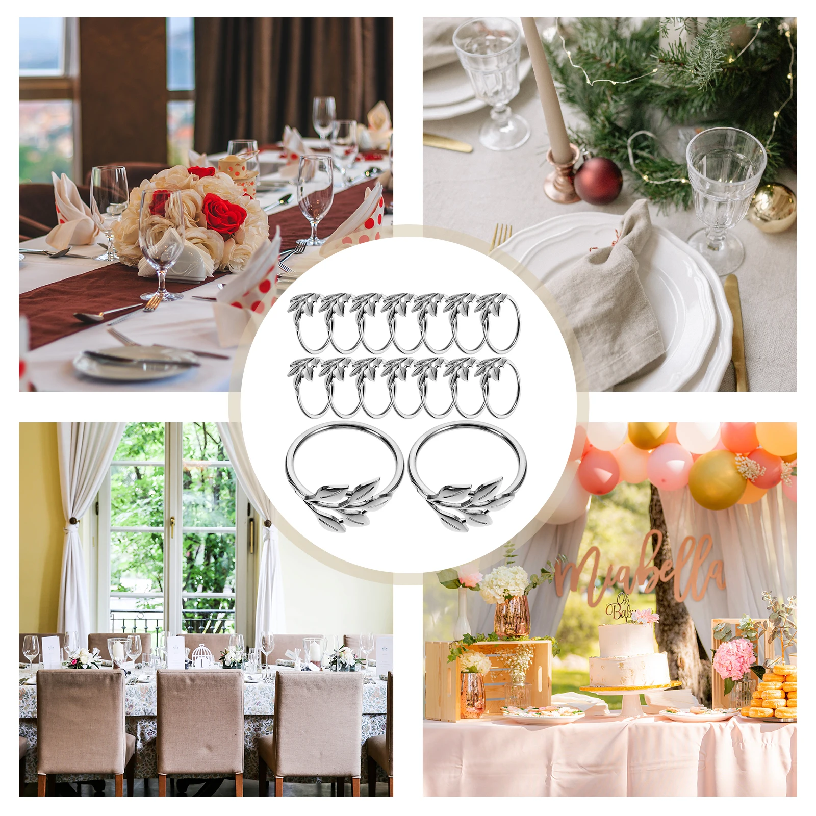 

20pcs Napkin Rings Metal Leaf Design Sturdy Reusable Wedding Dinner Parties Holidays Thanksgiving New Years Table