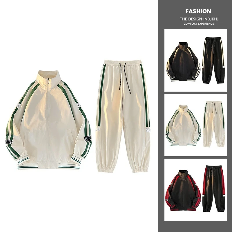

2025 Spring and Autumn Men's and Women's Leisure Sports Set Loose Stand Collar Jacket Pants Two Piece Set Street Wear Set