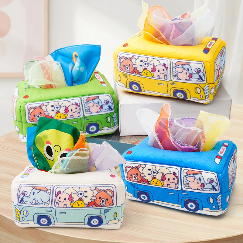 Serviette en papier à tirage pour bébé, boîte à mouchoirs, Puzzle pour bébé, éducation précoce, jouets en tissu Montessori pour enfants