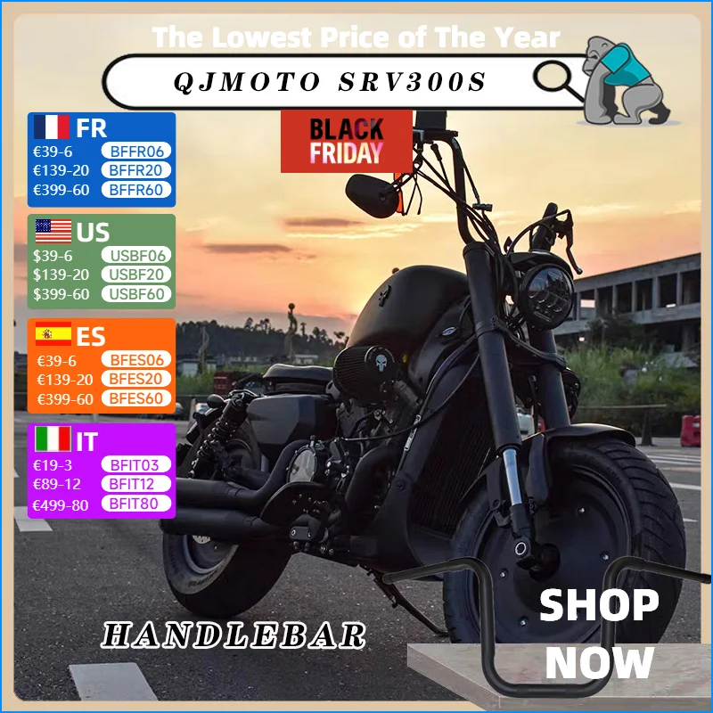 Motorcycle 22mm thick handle Ape Hanger handlebare  compatible For QJMOTO SRV300S SRV500 Increase the height of modified handle