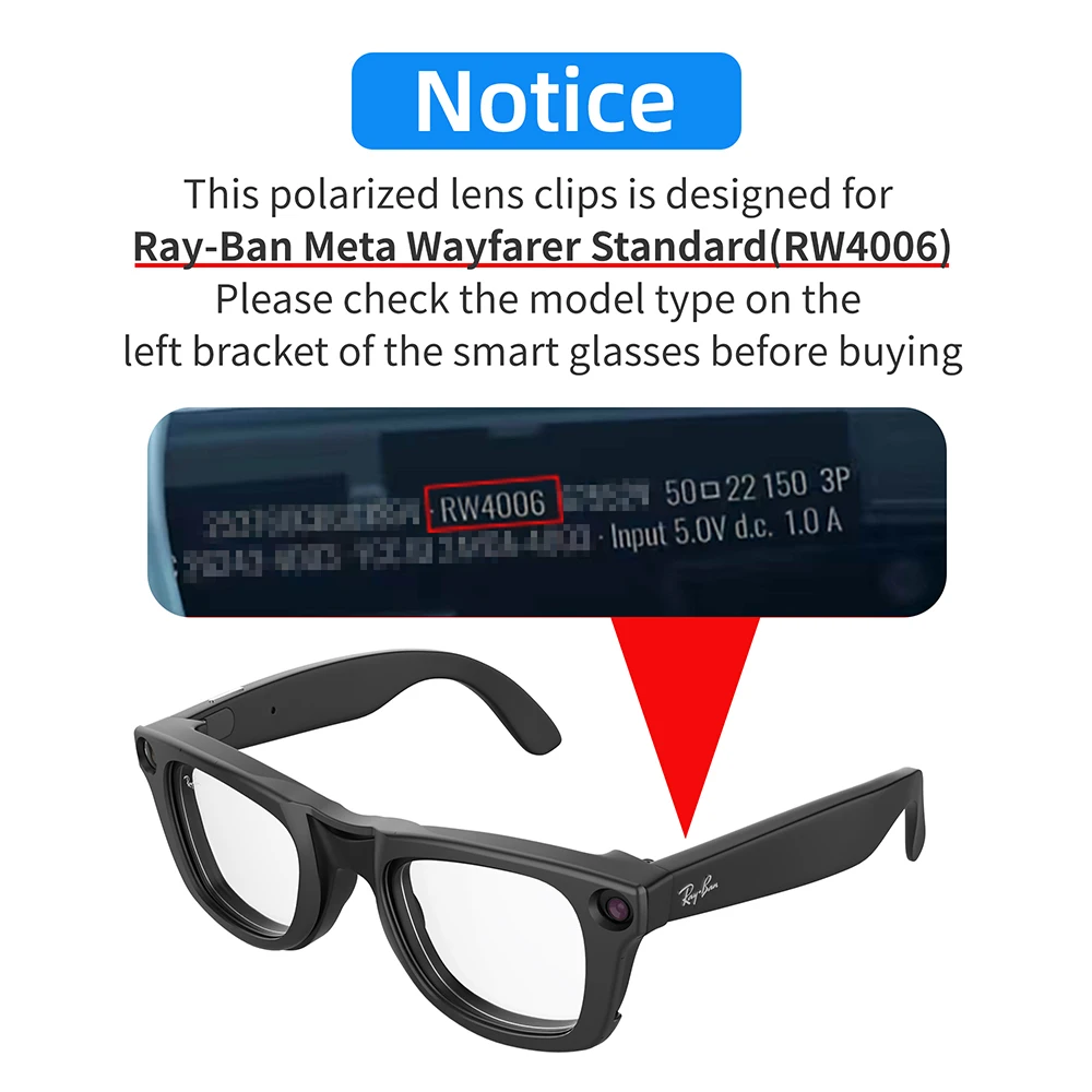 Hibloks For Ray-Ban Meta Wayfarer Standard Glasses Clip Polarized Sunglasses lenses Anti-Glare UV Protection 4 Color RW4006