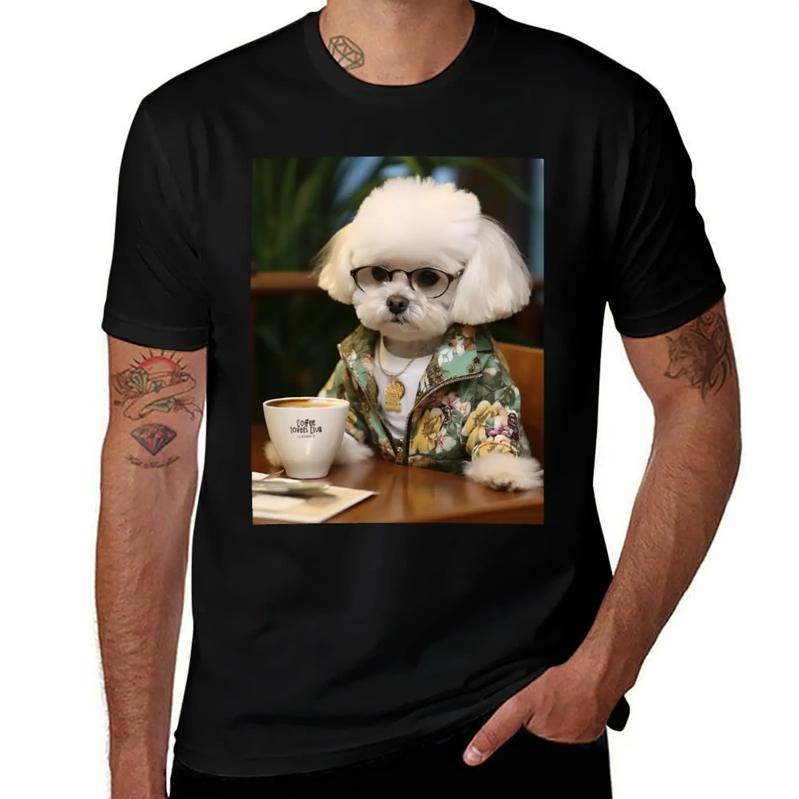 Camiseta Bichon Frise Bebiendo Café del Club de Amantes del Café por SHMLV, camisetas para hombre, camisetas con estampados gráficos.