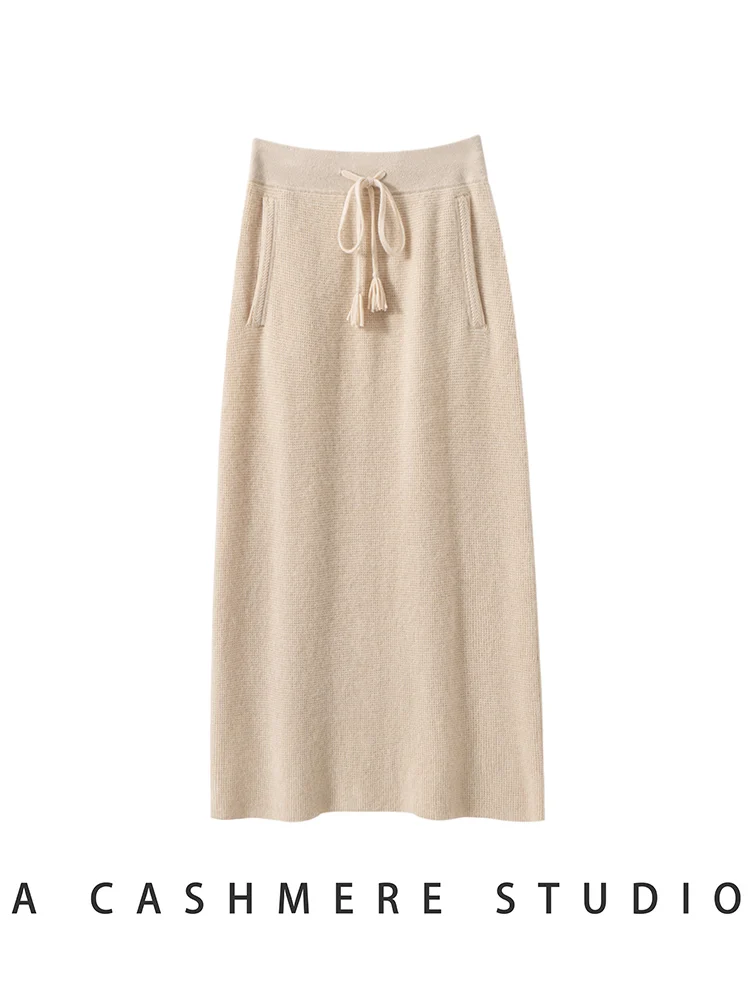 CHICUU Women's 100% Cashmere Knitted Skirt A-line Skirt Autumn Winter Thick Warm Office Lady Grace Style Cashmere Knitwear Skirt