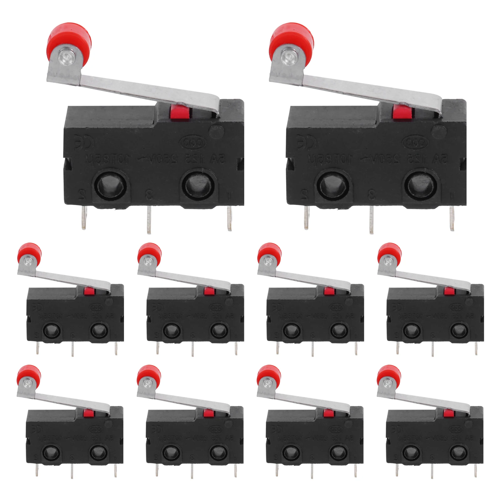 

10pcs Spdt Switch 1No+1Nc Momentary Roller Lever 3-Pin Terminal 2Mm Mounting Hole 9.5Mm Spacing 250V 5A For Industrial Equipment