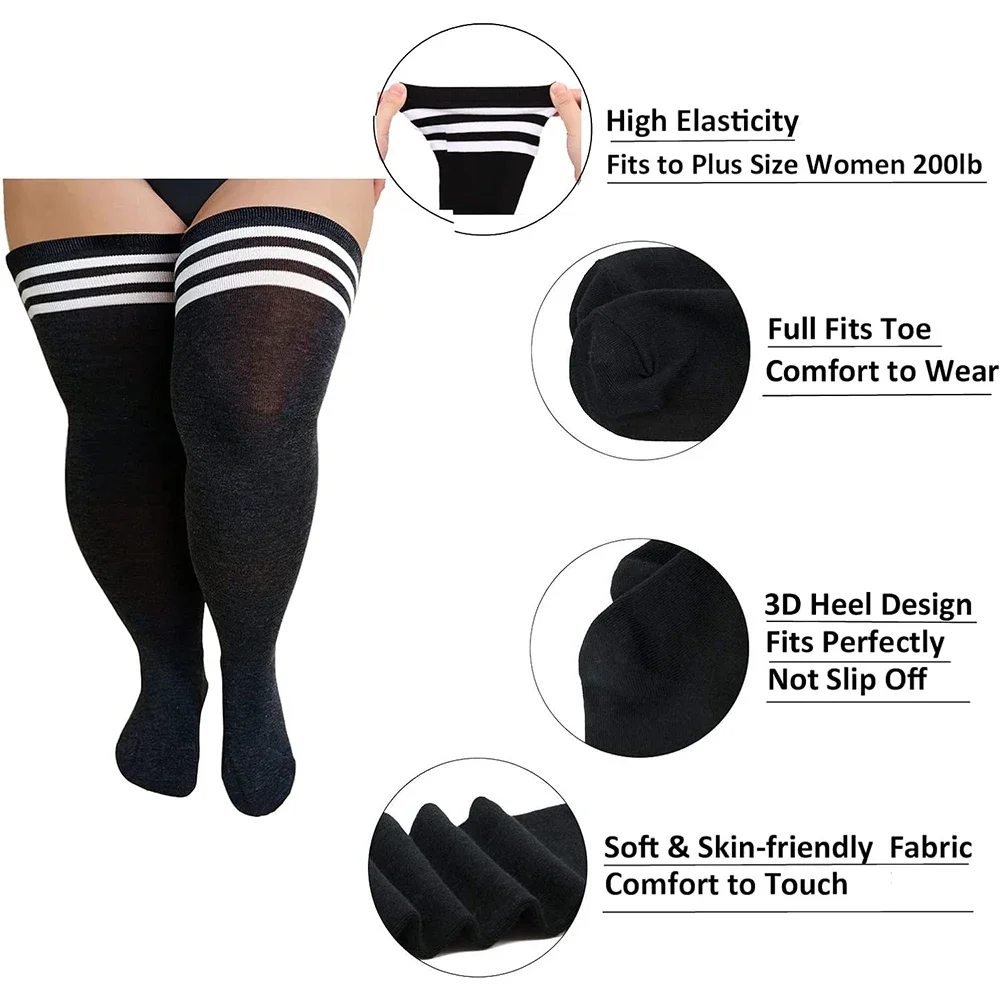 Plus Size Womens Thigh High Socks for Thick Thighs- Extra Long Striped Thick Over the Knee Socks- Leg Warmer Boot Socks