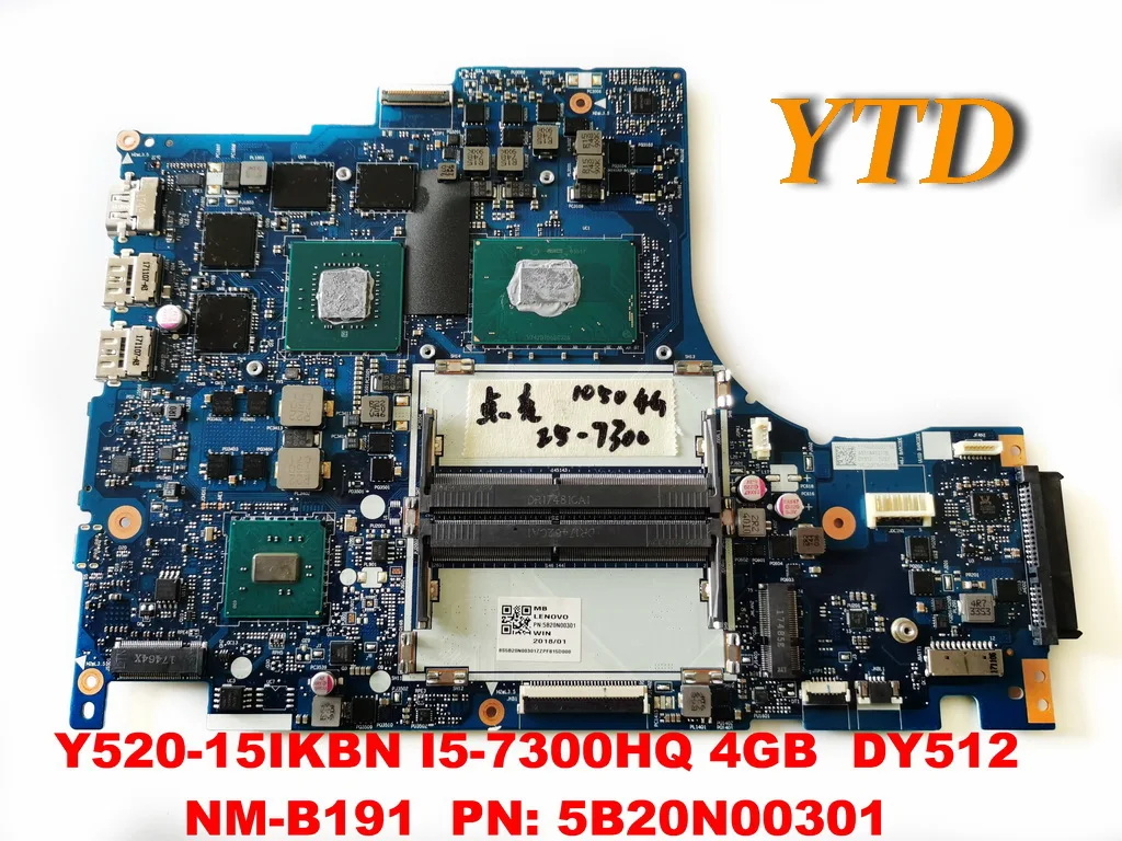 Original for Lenovo Y520-15IKBN Laptop motherboard  Y520-15IKBN I5-7300HQ 4GB  DY512  NM-B191  PN 5B20N00301  Tested good free s