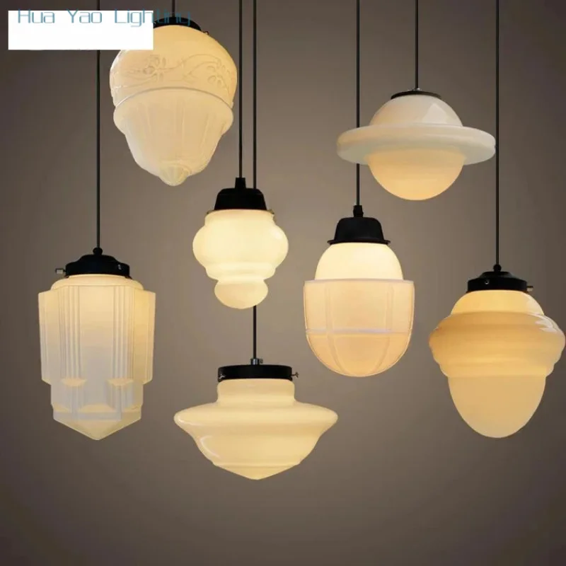 White Glass Pendant Lamp Art Deco Suspension Light Hotel Store Cafe Dinning Room PARISIAN ECOLE Milk Hanging Ceiling Chandelier