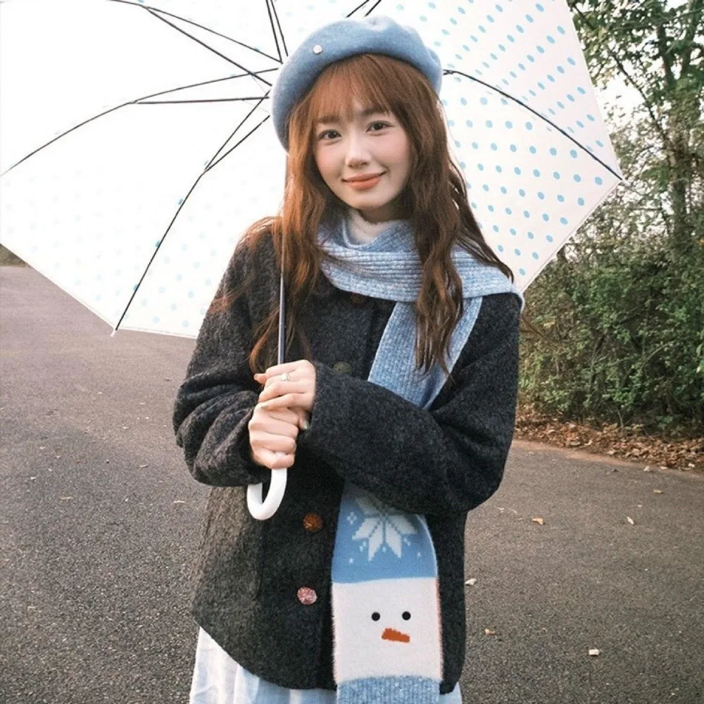 

Fashion Snowflake Snowman Pattern Scarf Korean Style Lightweight Cashmere Blend Scarf Warm Windproof Knitted Shawl Unisex