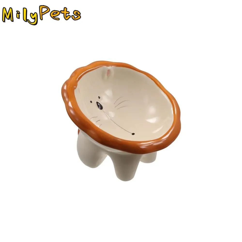 Anti Knock Ceramic Cat Bowl Creative Slanted Mouth Pet High Foot Bowl Non-slip Multi-use Dog Food Feeding Basin Neck Protection