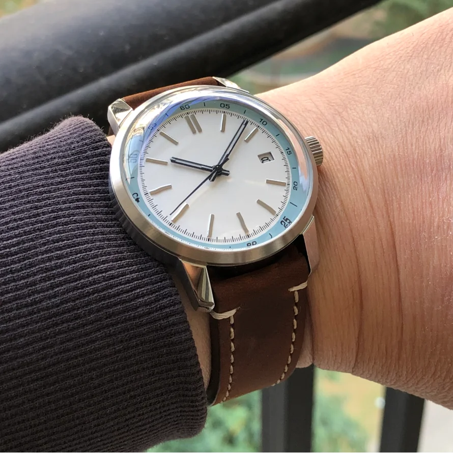นาฬิกาข้อมือผู้ชายรุ่นใหม่ ขนาด 40 มม. ไม่มีโลโก้ กลไกอัตโนมัติ CN NH35 พร้อมหน้าต่างแสดงวันที่ กระจกทรงกลม รุ่นนักบิน GR1230-25