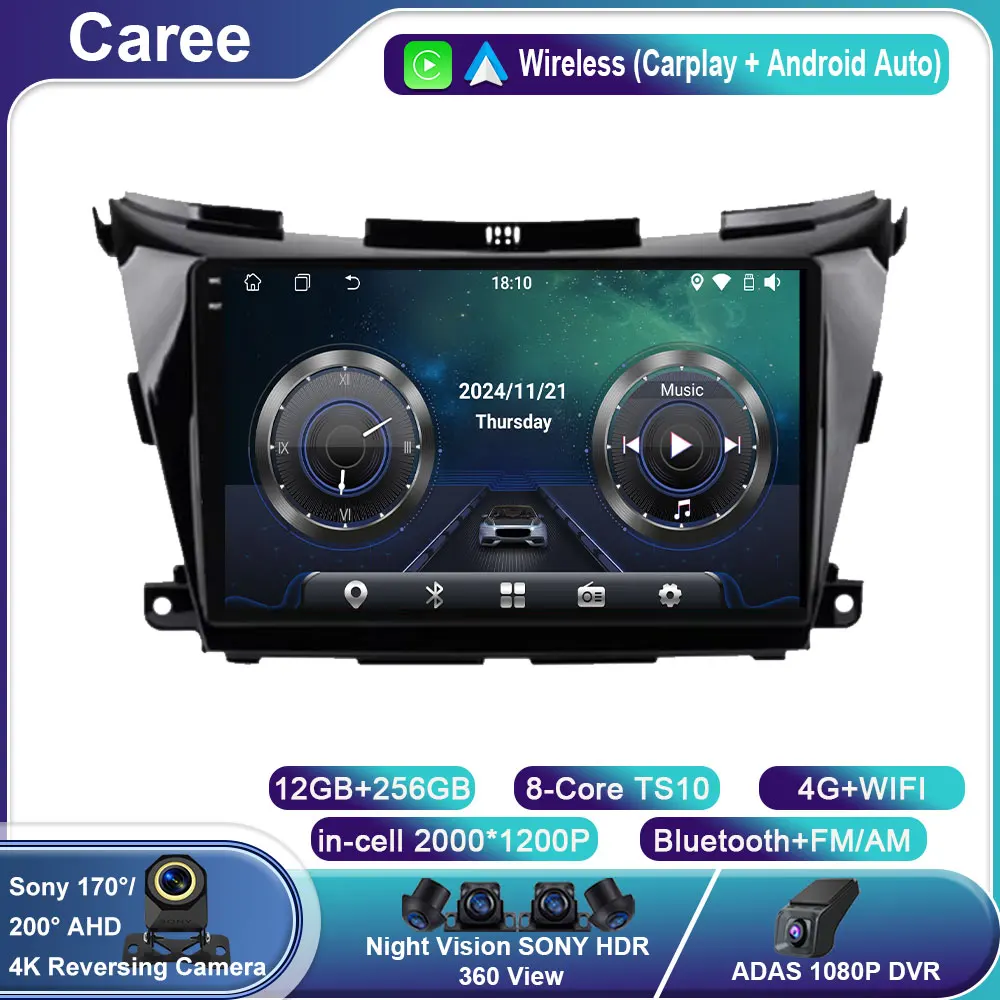 

Android 14 Carplay Auto Car Radio For Nissan Murano Z51 2014 2015 2016 2017-2020 GPS 4G Multimedia Stereo Player Video Head Unit
