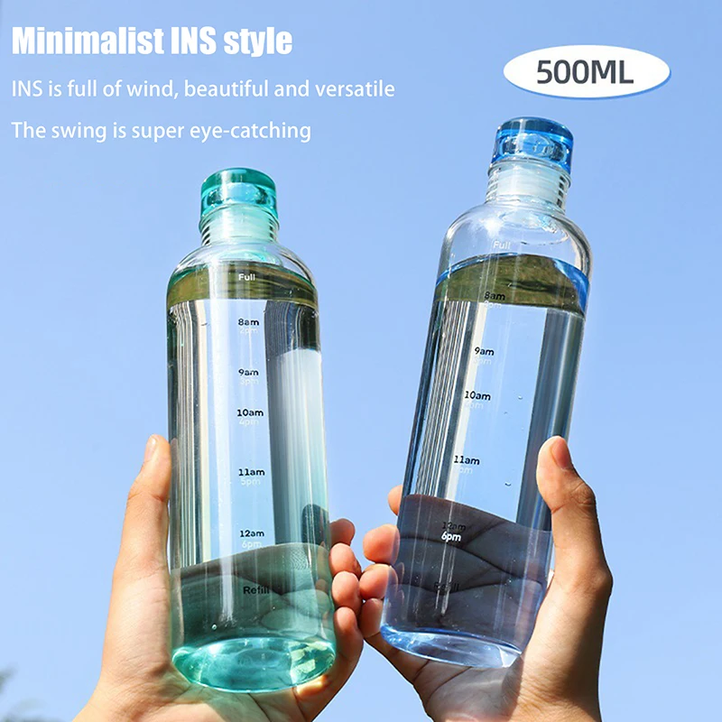 Newest Water Cup Sport Water Bottle With Time Scale Couple Plastic Portable Water Container Anti-drop Outdoor Water Bottle