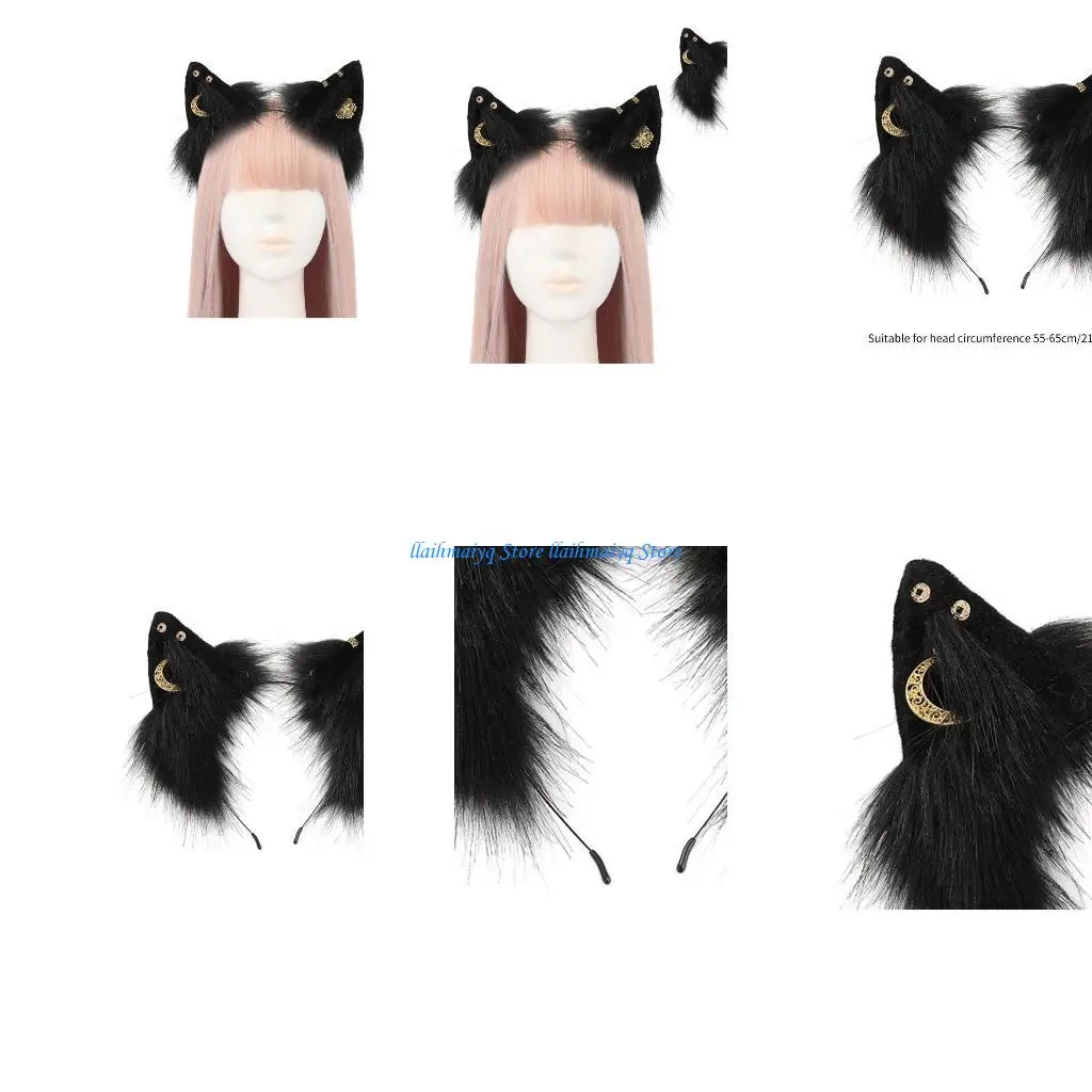 

573B Adult Ear Headband with Golden Earring Easter Party Hair Hoop