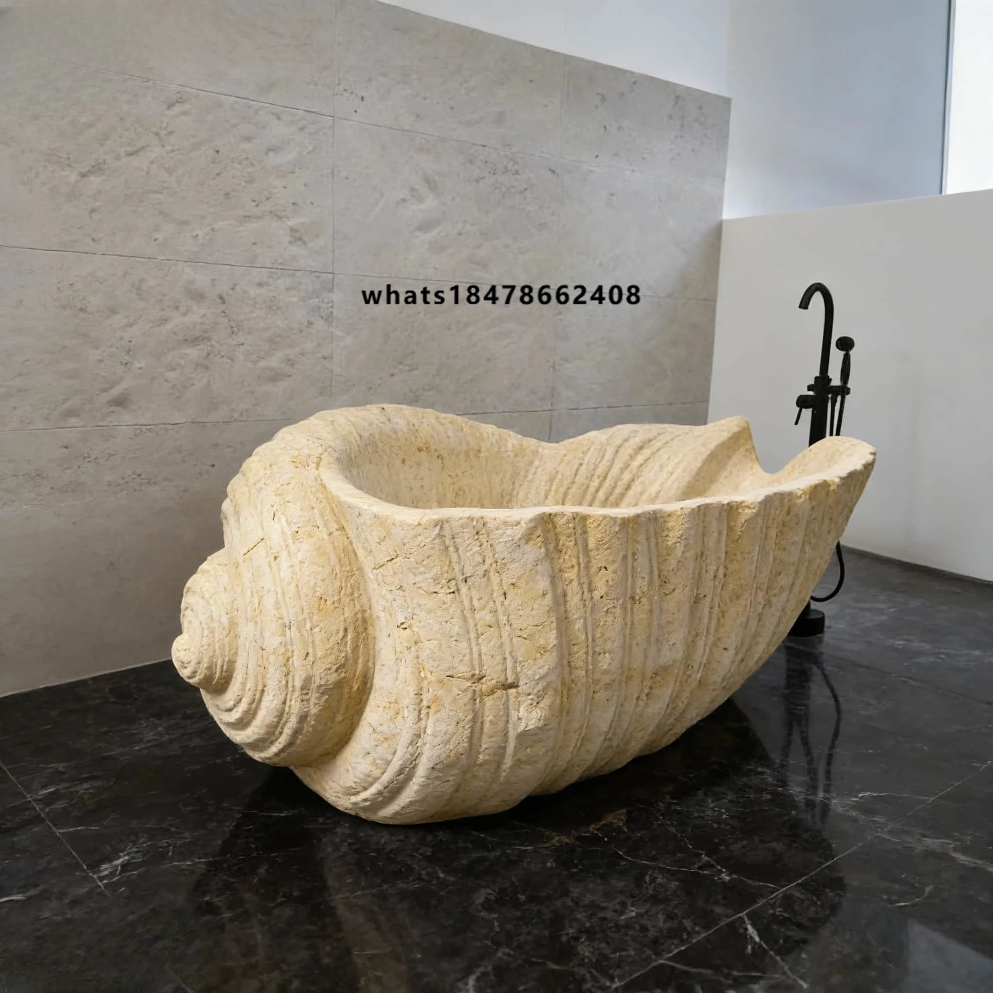 Sea Shell Sculpture Bathroom Use Free Standing Marble Bathtubs Conch-shaped Stone Modern Hotel Decoration Bathtub