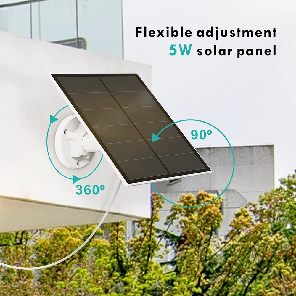 Waterproof Outdoor 5W Solar Panel, IP65, 10ft (3m) Cable Length, Type-C/Micro-USB Port for Recharge Security Camera, Power Bank