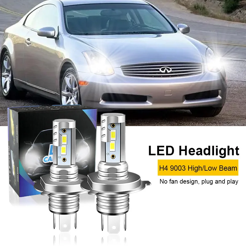 2PCS For INFINITI G35 2003 2004 2005 H4 9003 LED Headlight Bulbs CSP Fanless High & Low Beam  H4 LED Headlamp 12000lm