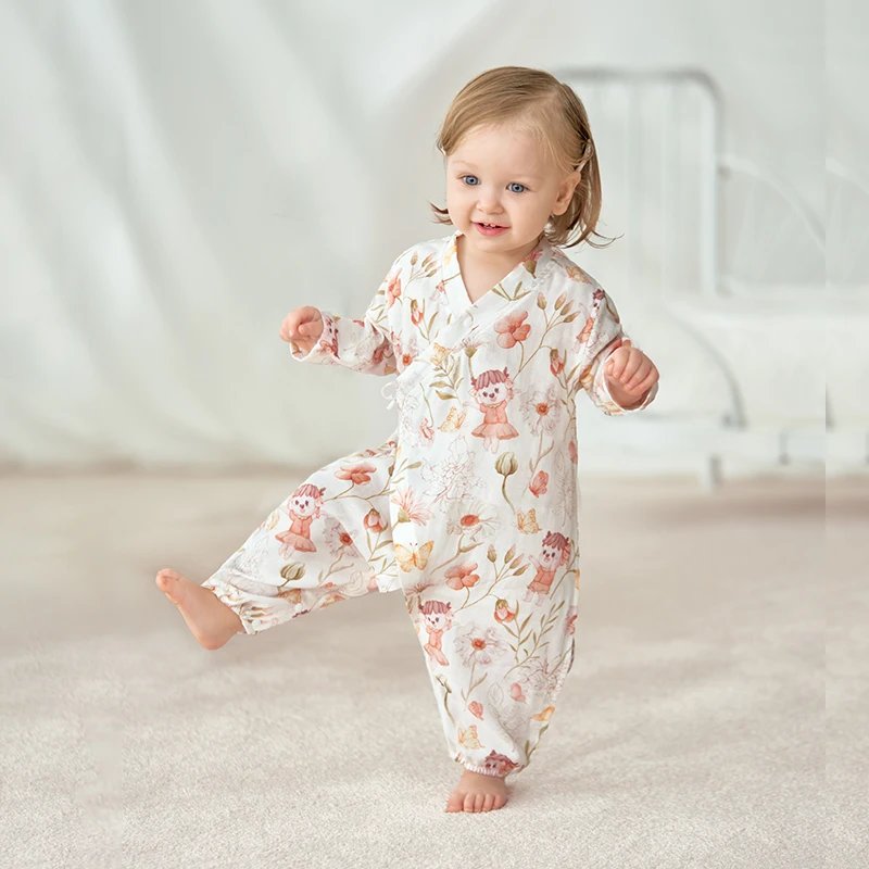 

OUYUN, одежда для новорожденных, весенне-осенний бамбуковый хлопковый марлевый комбинезон с длинными рукавами для ребенка, комбинезон с кондиционером