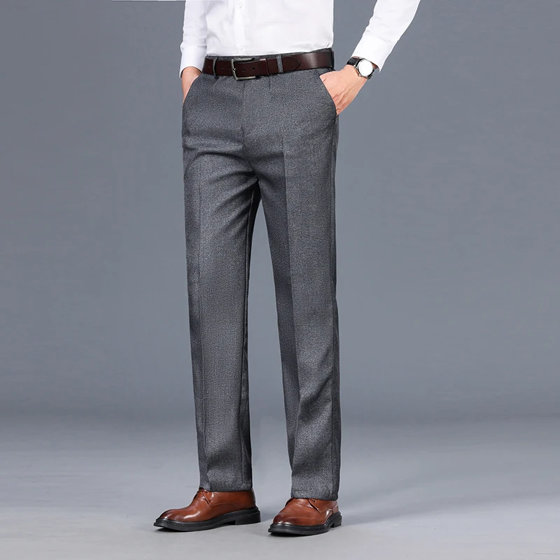 High Quality New Fashion Mens Business Casual Pants Solid Thin Slim Fit Elastic Waist Slacks Male  Streetwear Trousers