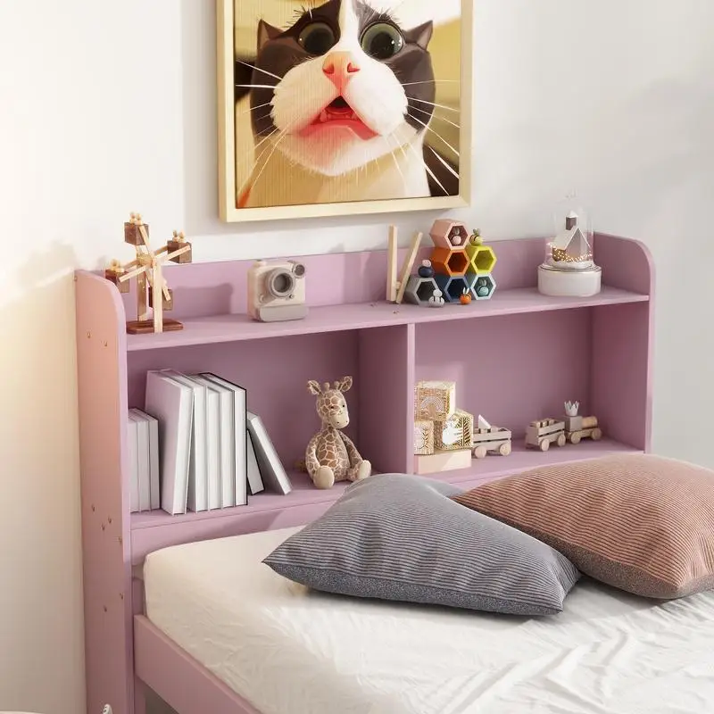 Letto singolo rosa con rotelle e libreria