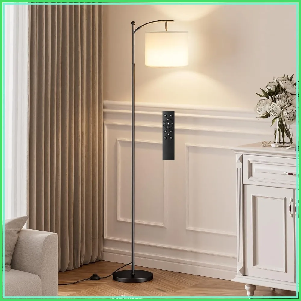 60" Floor Lamp with Remote, Dimmable & Color Temperature Adjustable, White Shade Black Pole