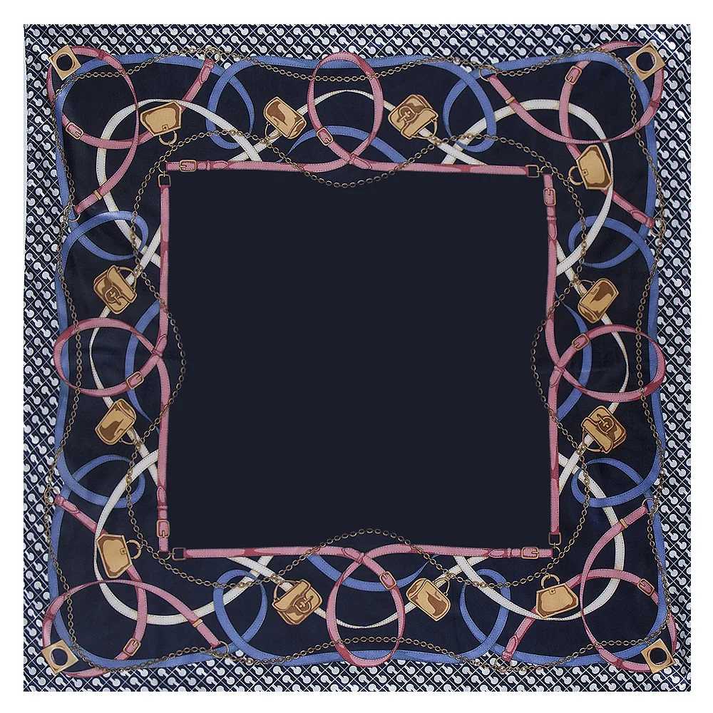 

McTong Silk Scarf 90cm Square Women's Simulated Silk Scarf Chain Belt Fashionable Large Size Scarf for All Ages