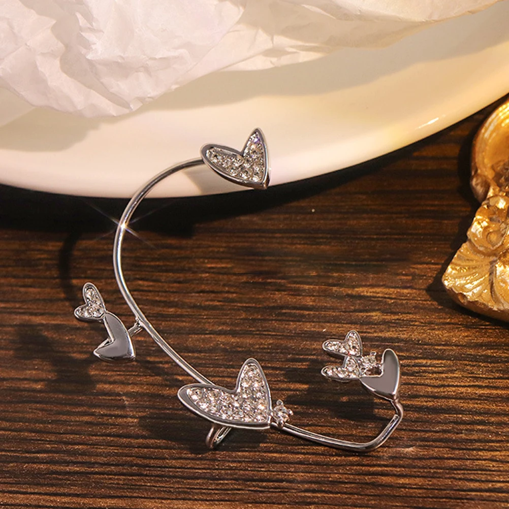 

2pcs Heart Ear Cuffs Alloy Women'S Ear Clips Rhinestone Earrings No Piercing Decorative Jewelry Gift For Birthday Anniversary