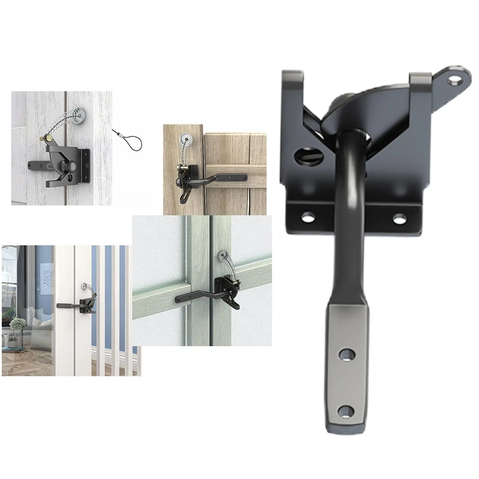 Steel Gate Latch Self Locking W/ Cable Easy Install Hardware Spring Door Latch