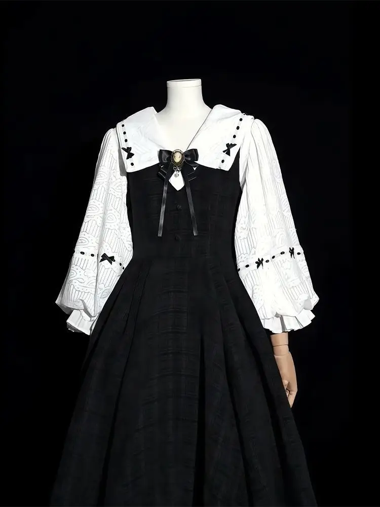 

Sweet Lolita Fashion Suit Lantern Sleeve Shirt Suspender Dress 2-piece Set Court Style Retro Wear Suitable for Daily and Party