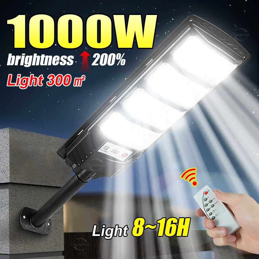 

1000 Вт 3000000LM Outdoor Solar Lamp Street Lights с освещением датчика движения 20H Внешняя солнечная лампа для садового гаража