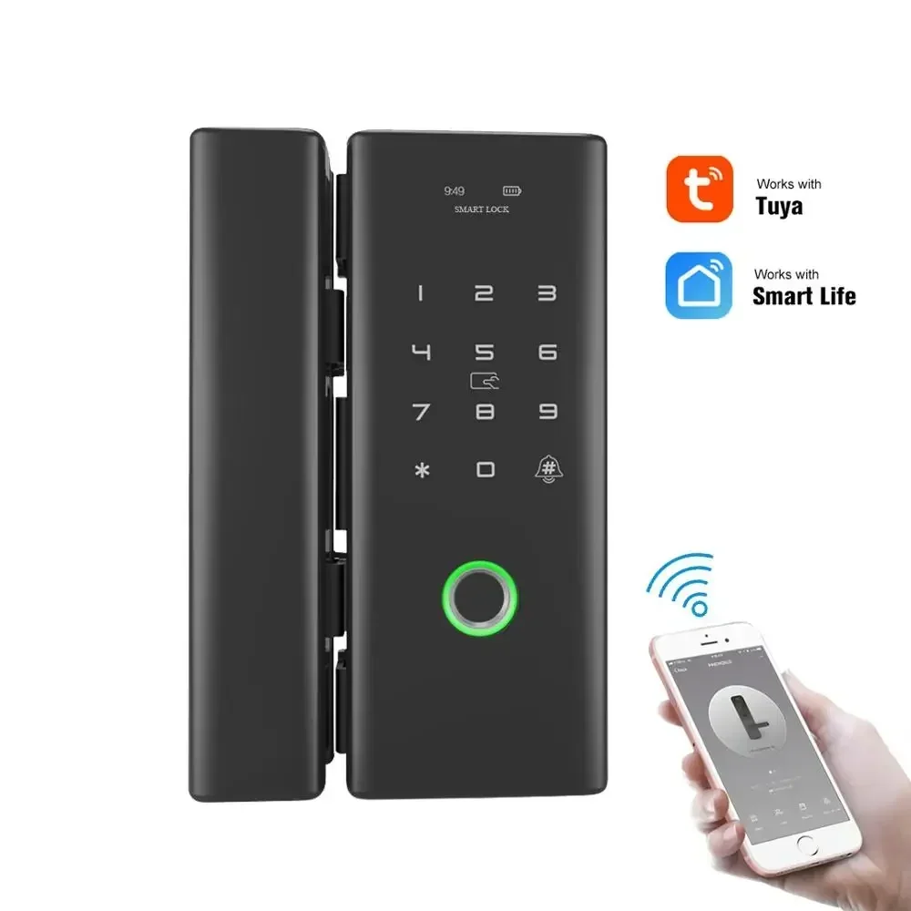 WiFi Tuya APP Remote Controlled Smart Fingerprint Lock with IC Card Password for Glass Door Push or Sliding Door