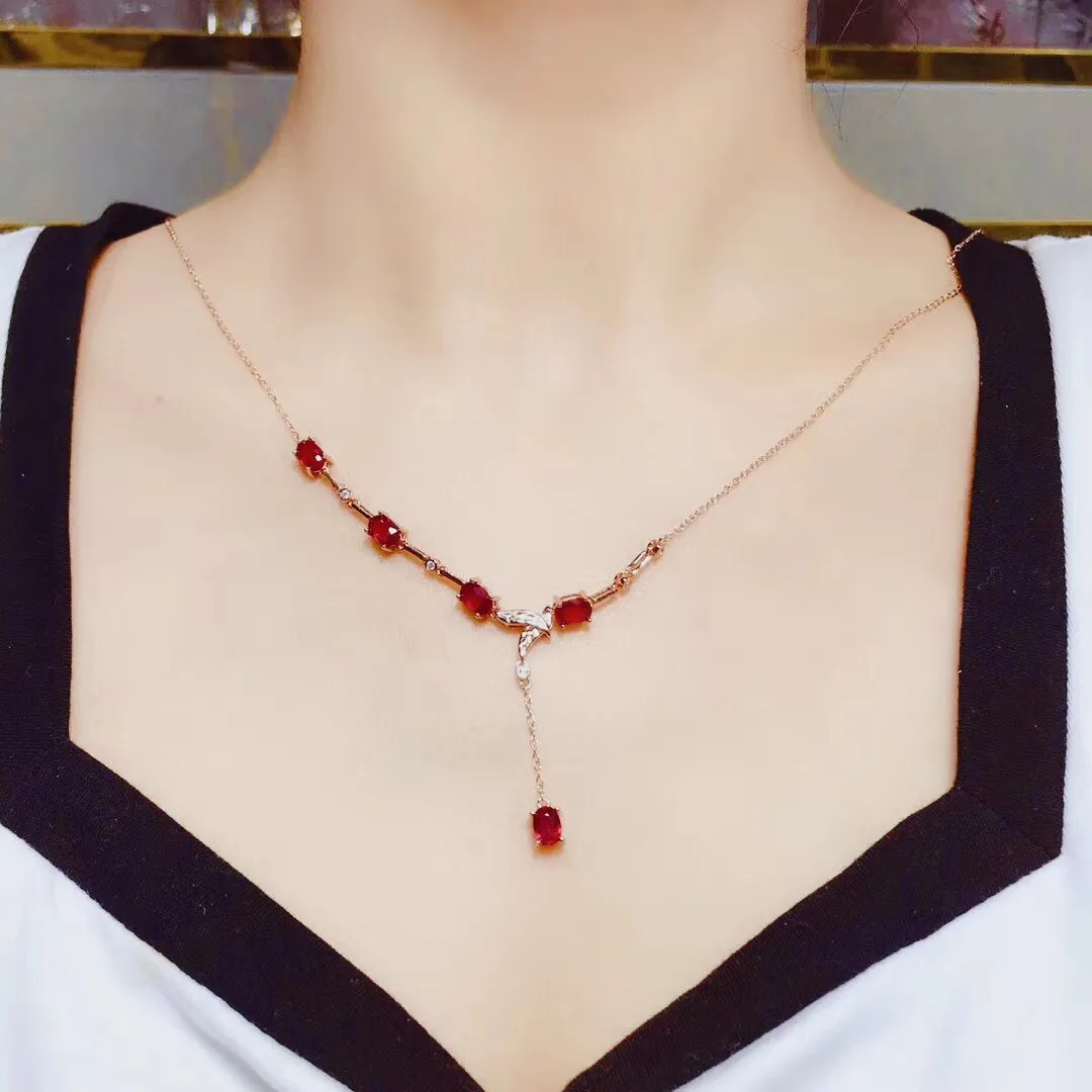 

Natural Ruby Ladies Necklace Silver Jewelry Fine Jewelry Free Shipping Birthday Party Anniversary Gift