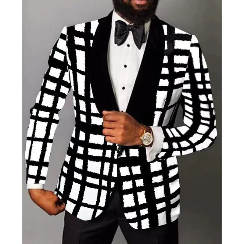 

Trendy Suit Jacket Men's Slim Temperament Host Performance Costume Plaid Single West Men's Clothing