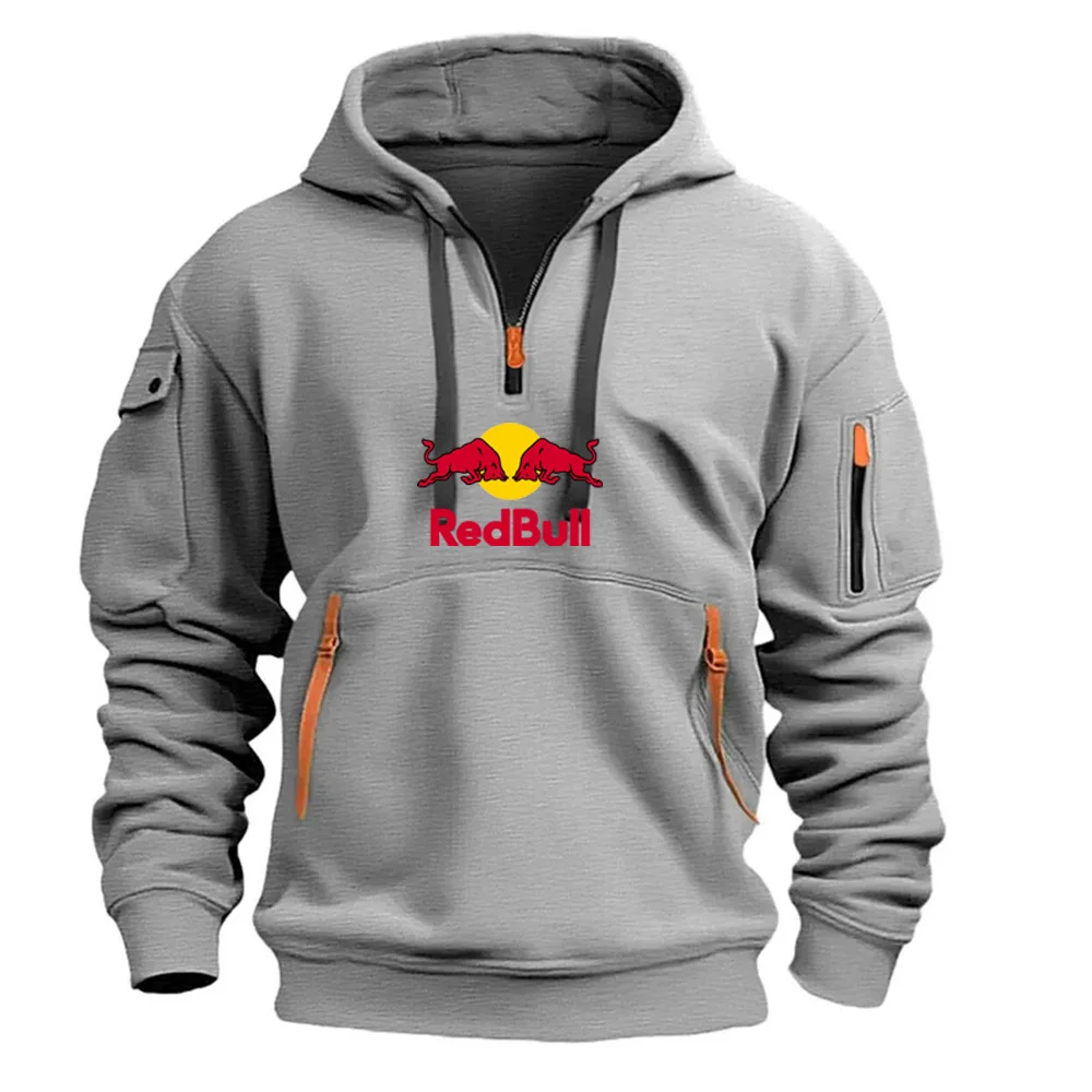 

New European men's sportswear with zippers and pockets on the arms, loose casual sportswear, Red Bull hooded jacket