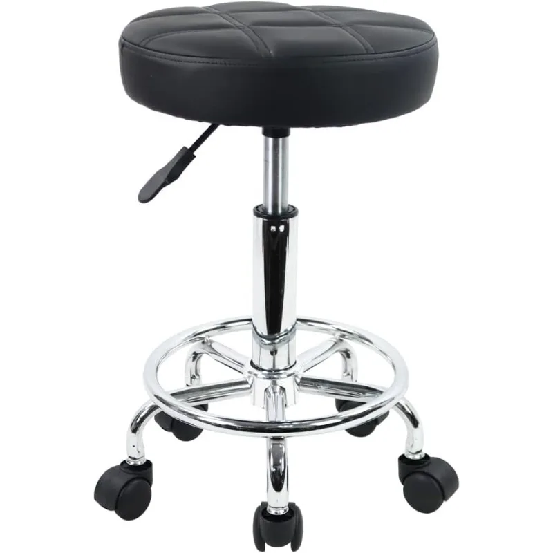 

Round Rolling Stool Chair PU Leather Height Adjustable Swivel Drafting Work SPA Shop Salon Stools