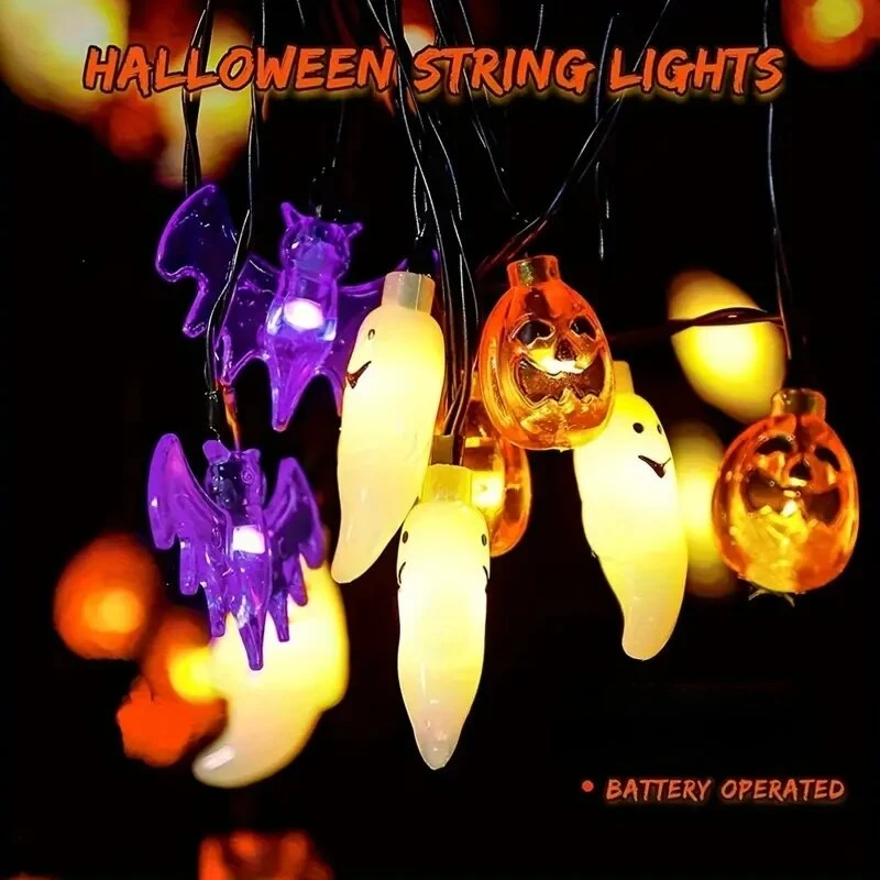 1PC ฮาโลวีน String Light แบตเตอรี่ขับเคลื่อน 3D ฟักทองค้างคาว Ghost ไฟโคมไฟตกแต่งฮาโลวีนสําหรับงานปาร์ตี้ (ไม่รวมแบตเตอรี่)
