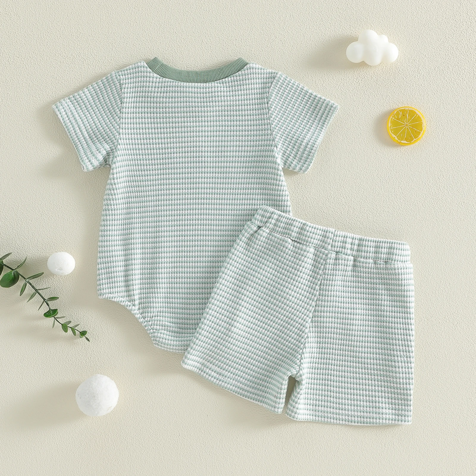 Baby Summer Clothes Golf Embroidery Short Sleeve Romper Stripe Shorts 2 Pcs Outfit 0-18M