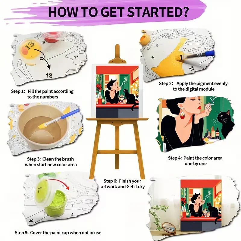 Professional Art Use, 2D Flat Adult Beginner DIY Paint by Numbers Kit - Includes Canvas, Acrylic Paste Pigments, Canvas, 3pcs Br