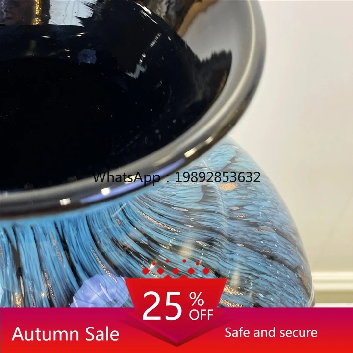 

Chinese Style Large Glass Vase Enamel Blue Crackle Glass Flower Arrangement Vase Ornament