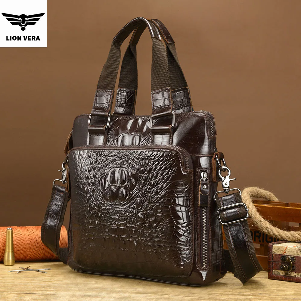 LION VERA Men's Genuine Leather Bag Retro Portable Shoulder Crossbody Multifunctional Portable Business Travel Commuting Bag