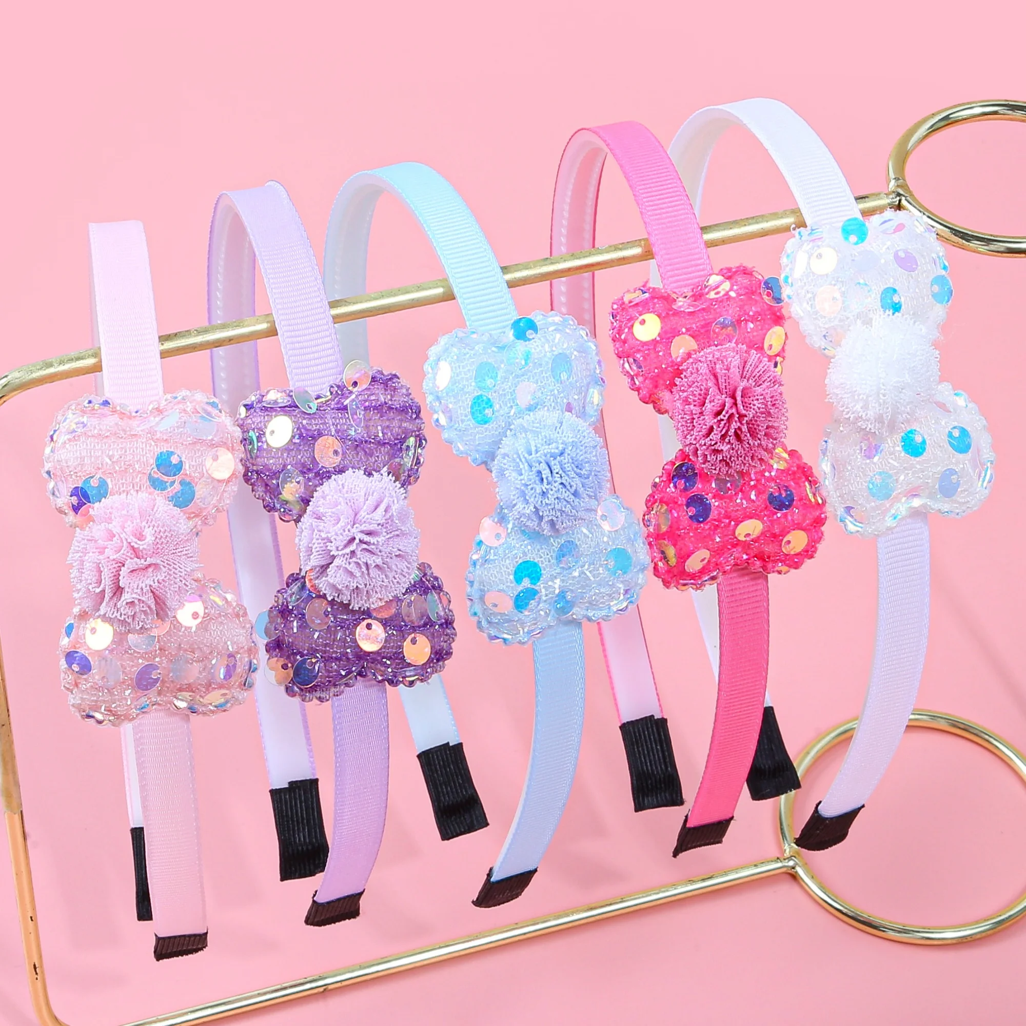 

5pcs Squin Hair Bows Headband for Girls Fabric Flower Hairbands Kids Children Hairbands Family Decoration Party Hair Accessories