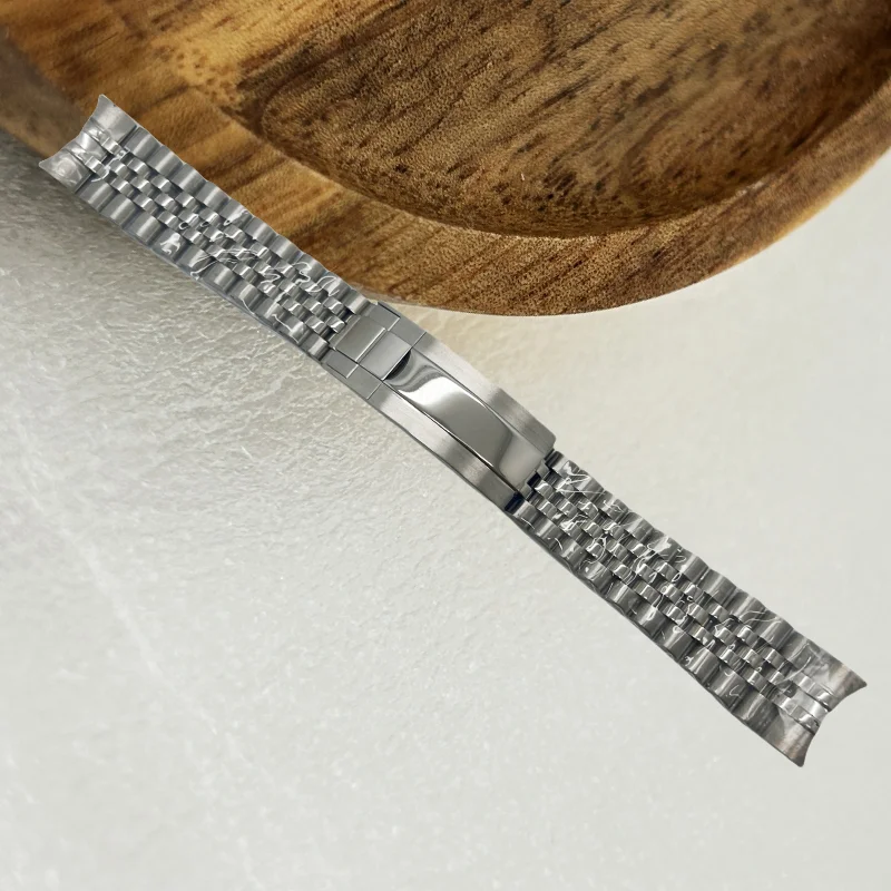 GMOGAR 20MM Solid Bracelet Stainless Steel Curved End Solid Five-Bead Glide Lock Clasp Wristband for Oyster Style Submarine GMT