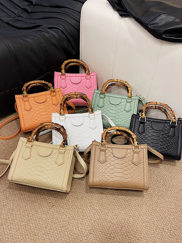 

2024 New Fashion Bamboo Joint Handbag Crocodile Pattern Single Shoulder Crossbody Small Square Bag bolsas para mujeres