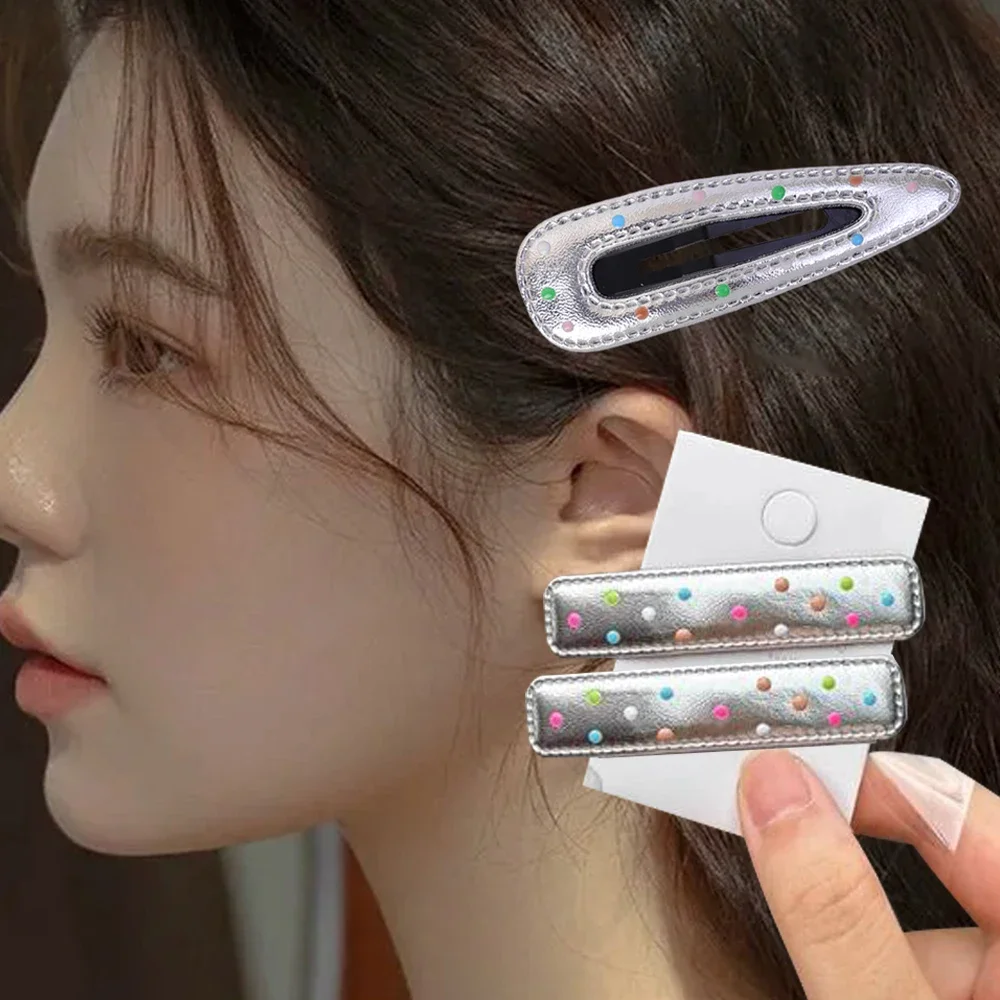 

Sweet Cool BB Clip Fashion Silver Leather Colorful Dot Hair Clips Korean Style DIY Hair Accessories Hairpins Y2K Girls Hairpin