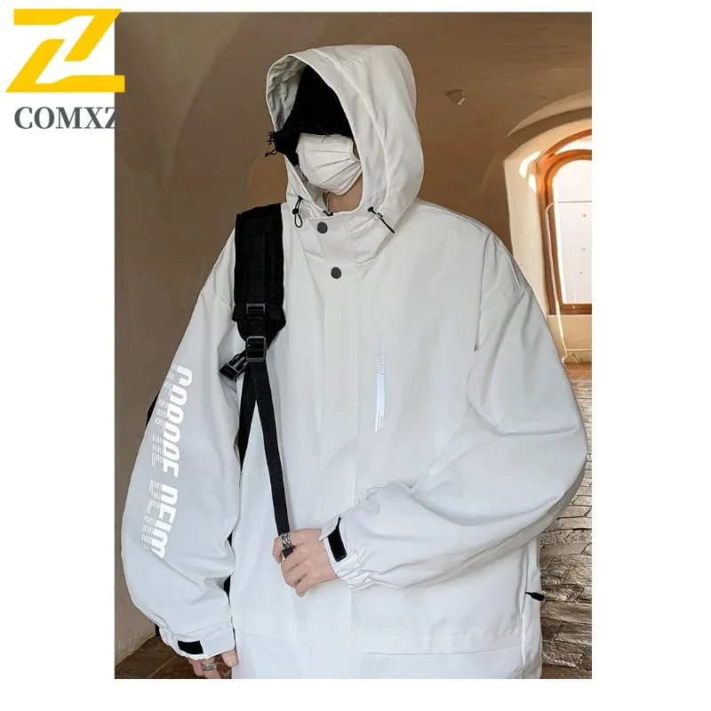 

Men Hooded Jacket Casual Loose Fit Waterproof Outdoor Hiking Climbing Adventure Sports Coat Lightweight Warm Windproof Parka